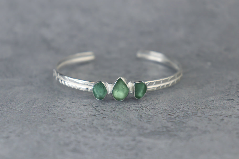Welsh Sea Glass Textured Sterling Silver Cuff