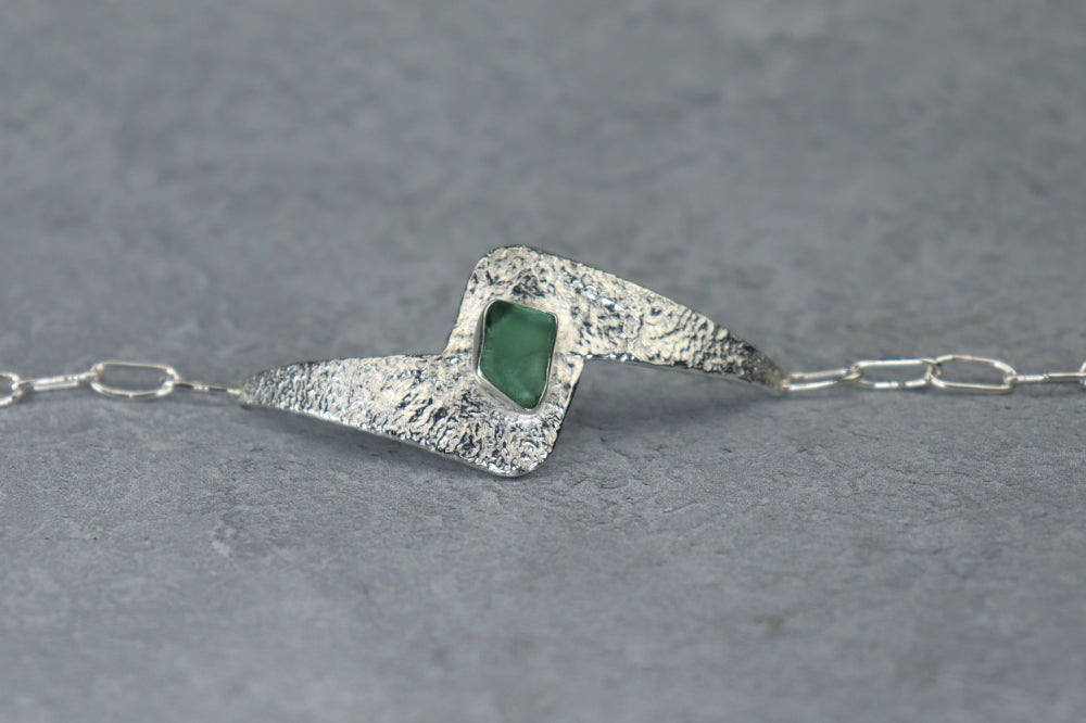 Welsh Sea Glass Reticulated Sterling Silver Cuff