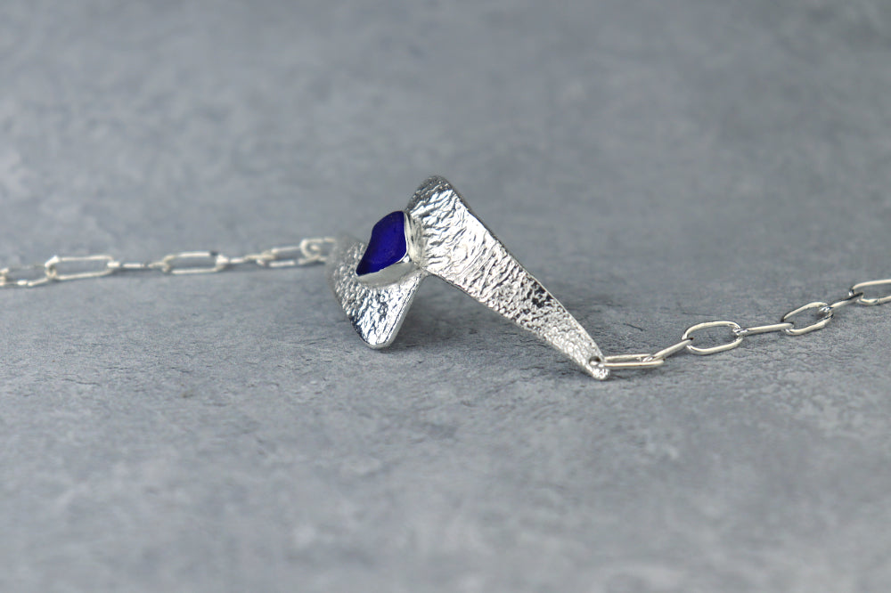 Welsh Sea Glass Reticulated Sterling Silver Cuff