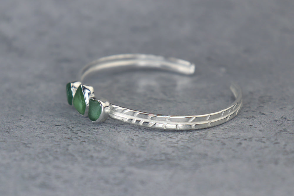 Welsh Sea Glass Textured Sterling Silver Cuff