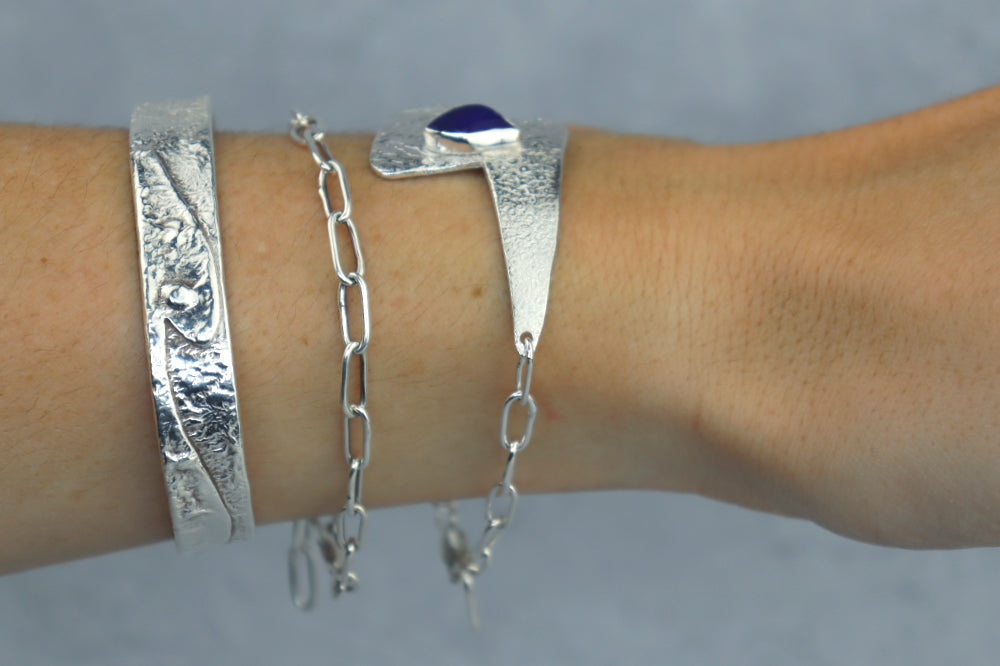 Welsh Sea Glass Reticulated Sterling Silver Cuff