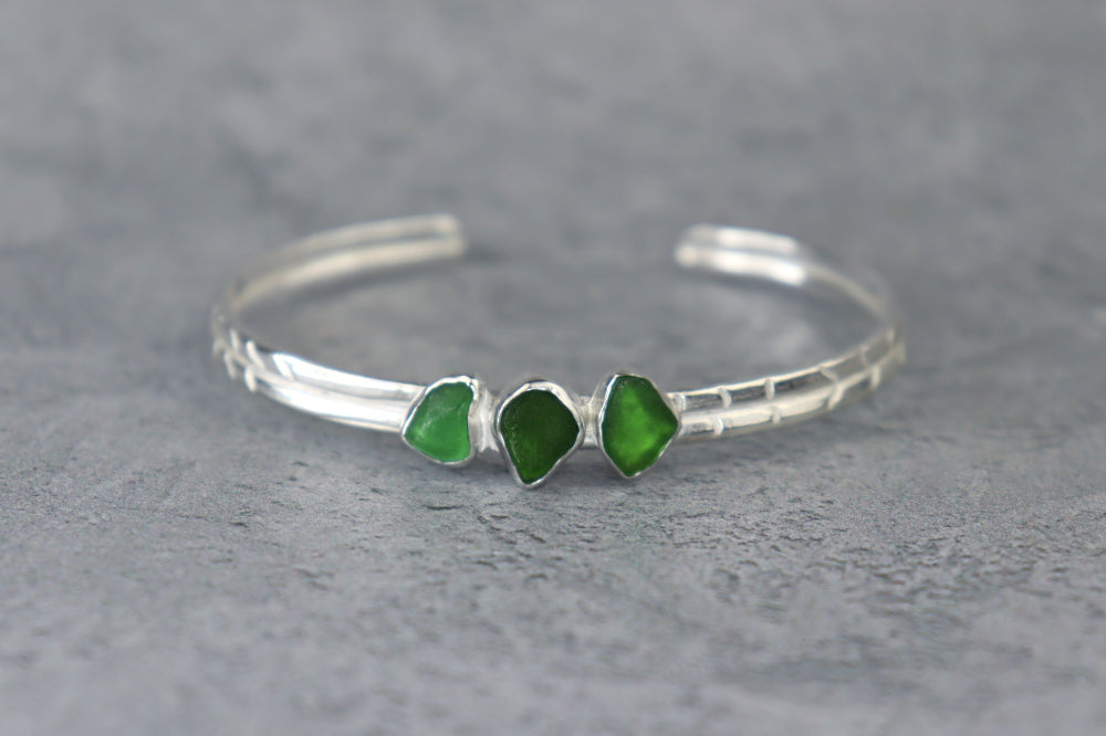 Welsh Sea Glass Textured Sterling Silver Cuff