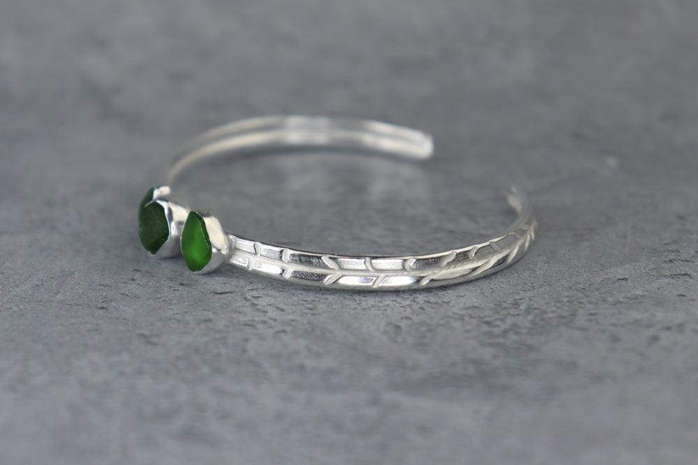 Welsh Sea Glass Textured Sterling Silver Cuff