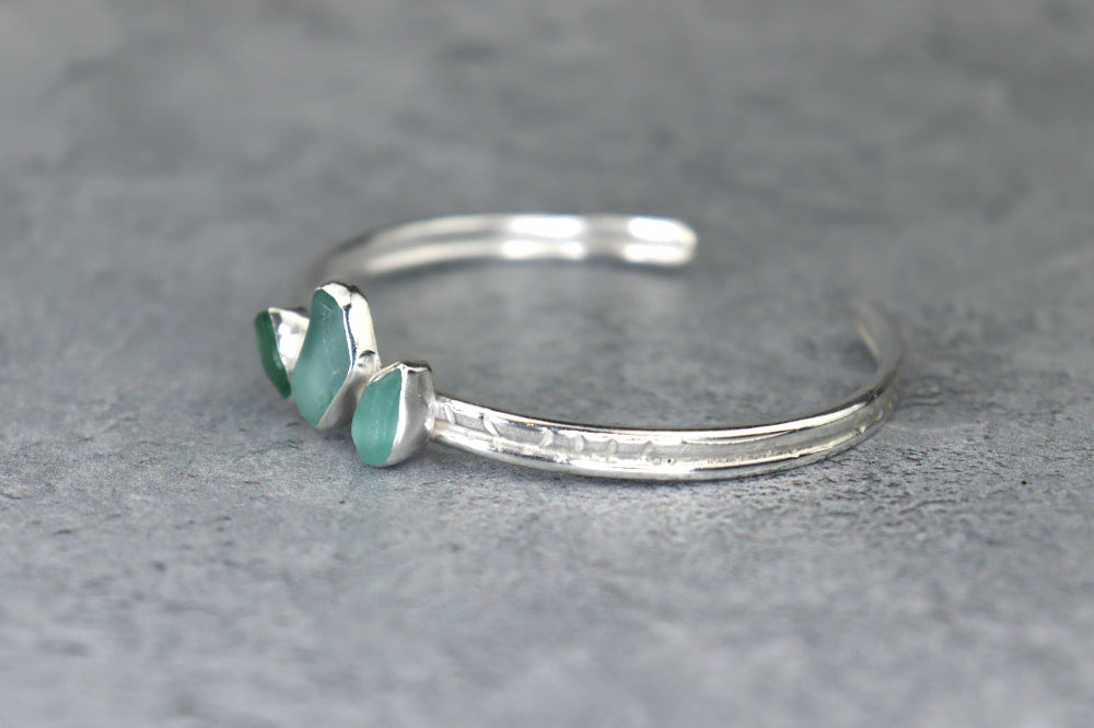 Welsh Sea Glass Textured Sterling Silver Cuff