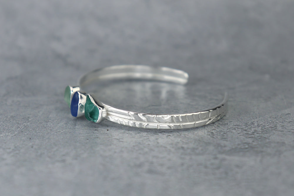 Welsh Sea Glass Textured Sterling Silver Cuff