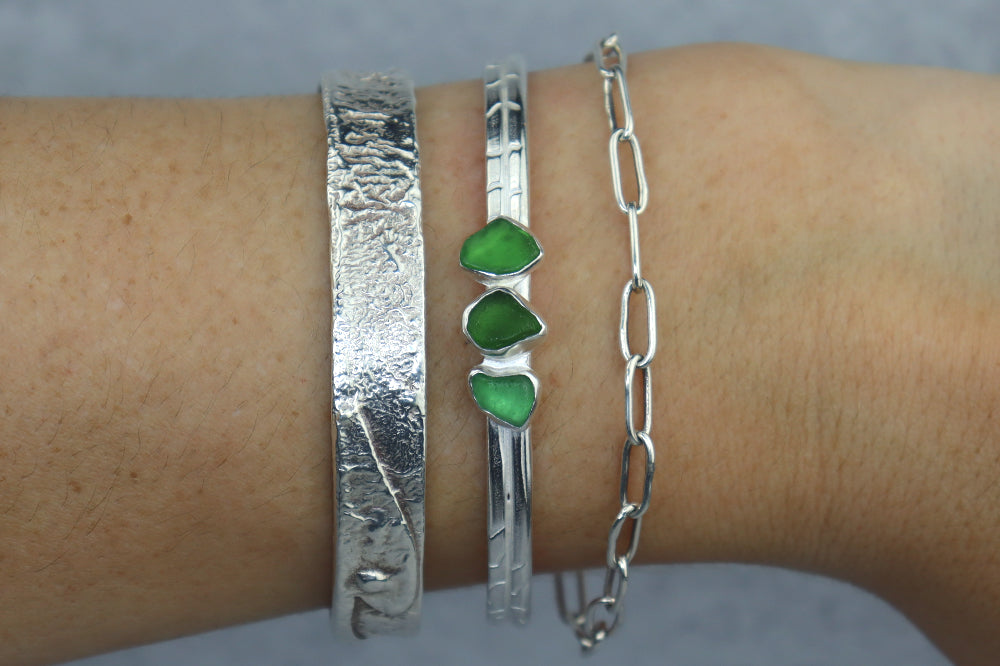 Welsh Sea Glass Textured Sterling Silver Cuff