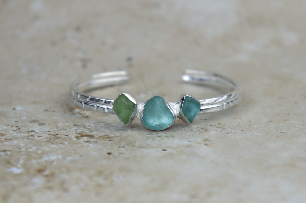 Welsh Sea Glass Textured Sterling Silver Cuff