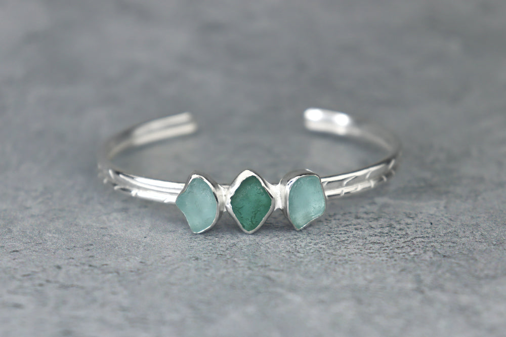 Welsh Sea Glass Textured Sterling Silver Cuff