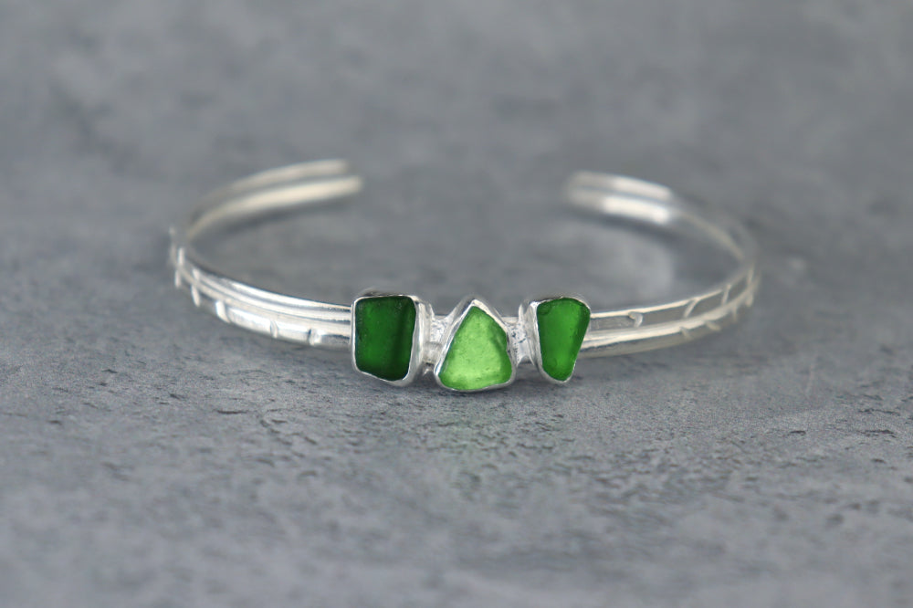 Welsh Sea Glass Textured Sterling Silver Cuff