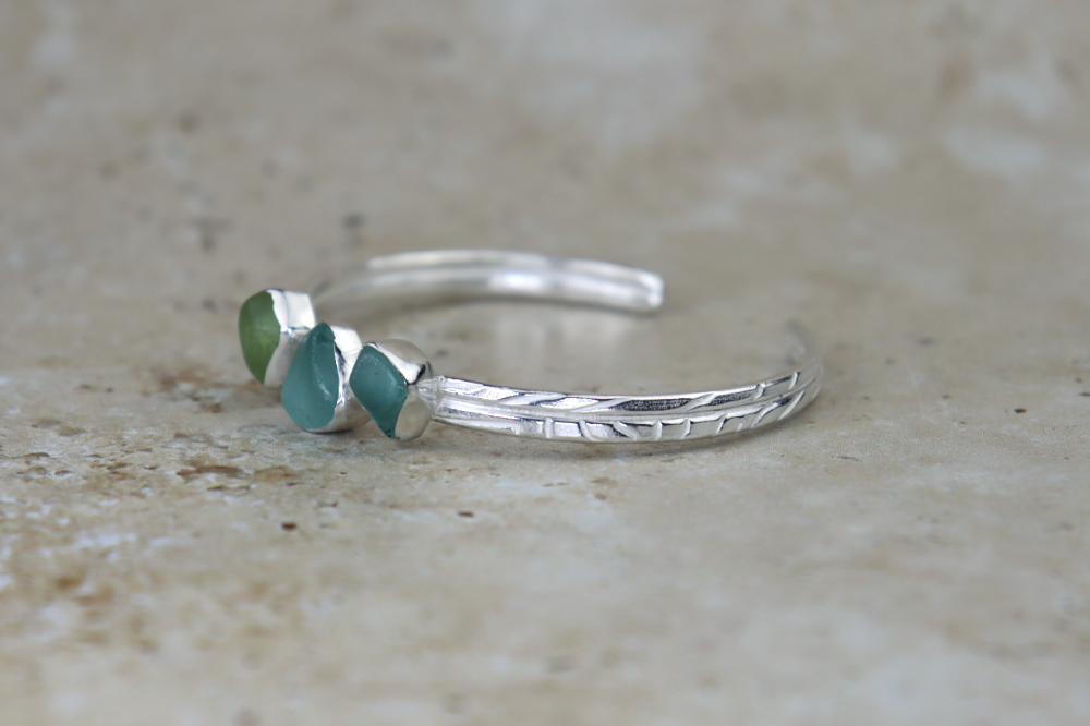 Welsh Sea Glass Textured Sterling Silver Cuff