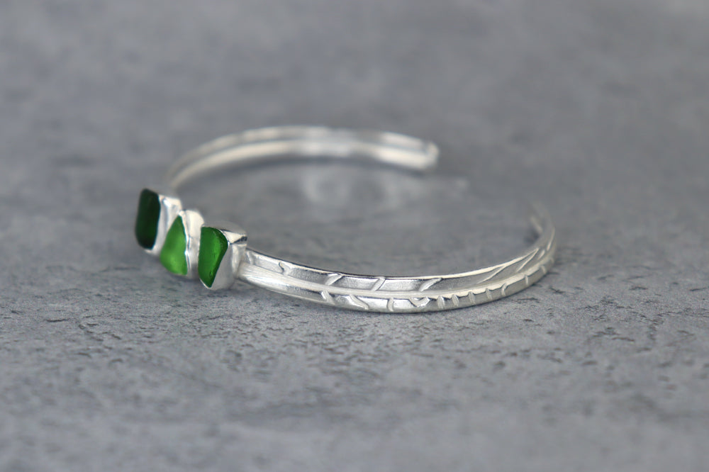 Welsh Sea Glass Textured Sterling Silver Cuff