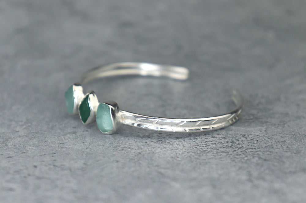 Welsh Sea Glass Textured Sterling Silver Cuff