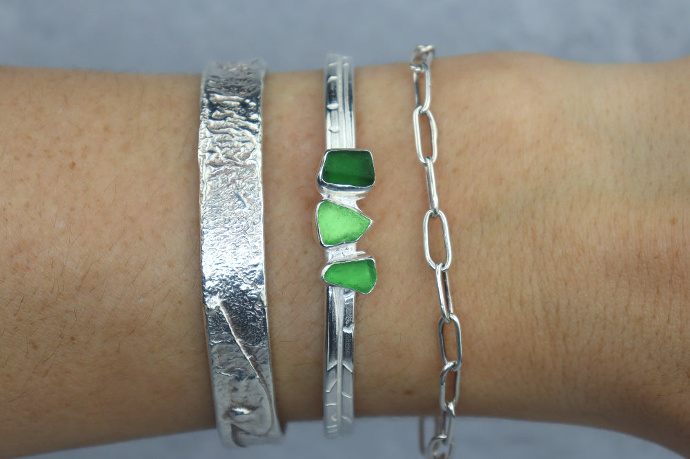 Welsh Sea Glass Textured Sterling Silver Cuff