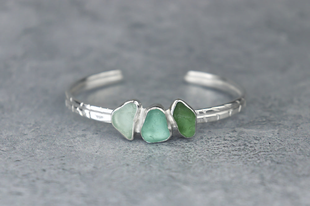 Welsh Sea Glass Textured Sterling Silver Cuff