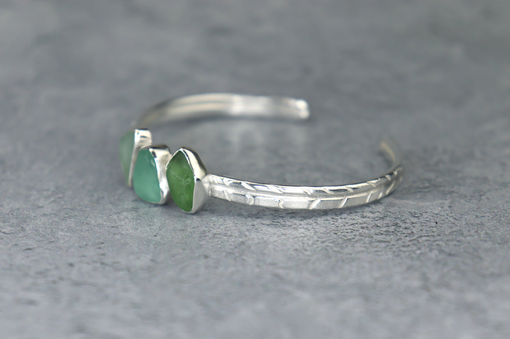 Welsh Sea Glass Textured Sterling Silver Cuff