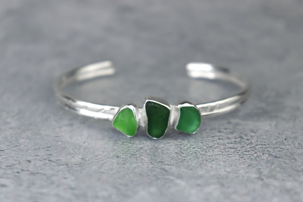 Welsh Sea Glass Textured Sterling Silver Cuff