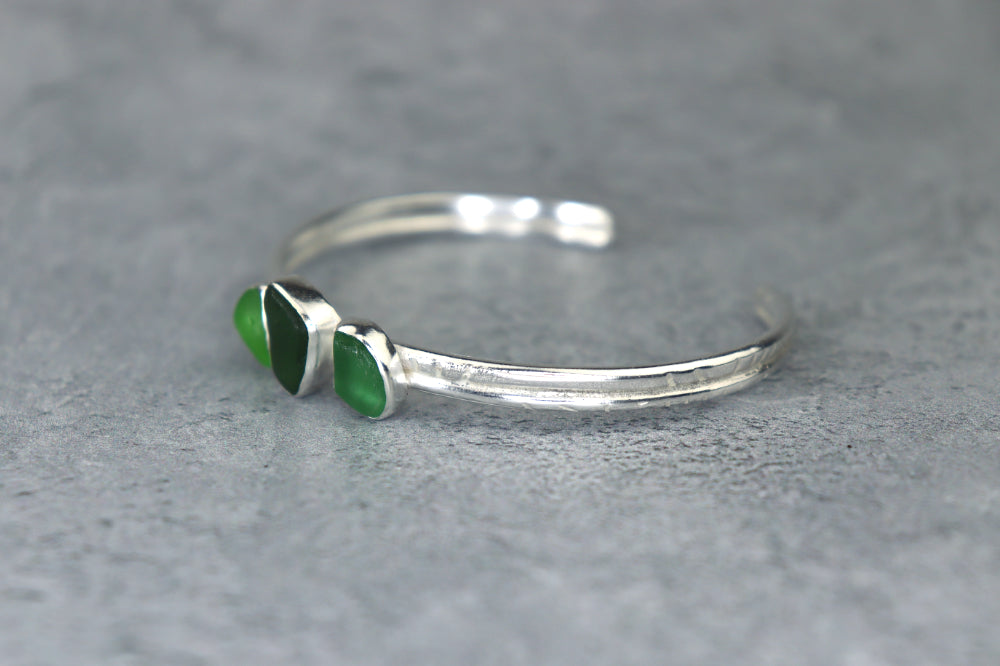 Welsh Sea Glass Textured Sterling Silver Cuff