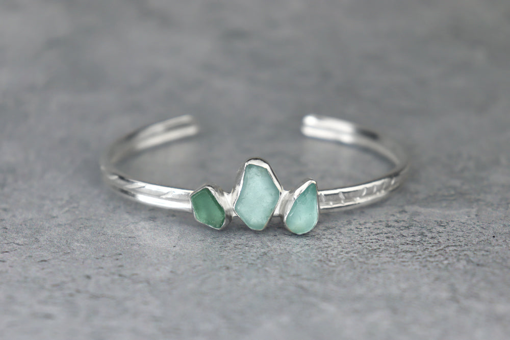 Welsh Sea Glass Textured Sterling Silver Cuff
