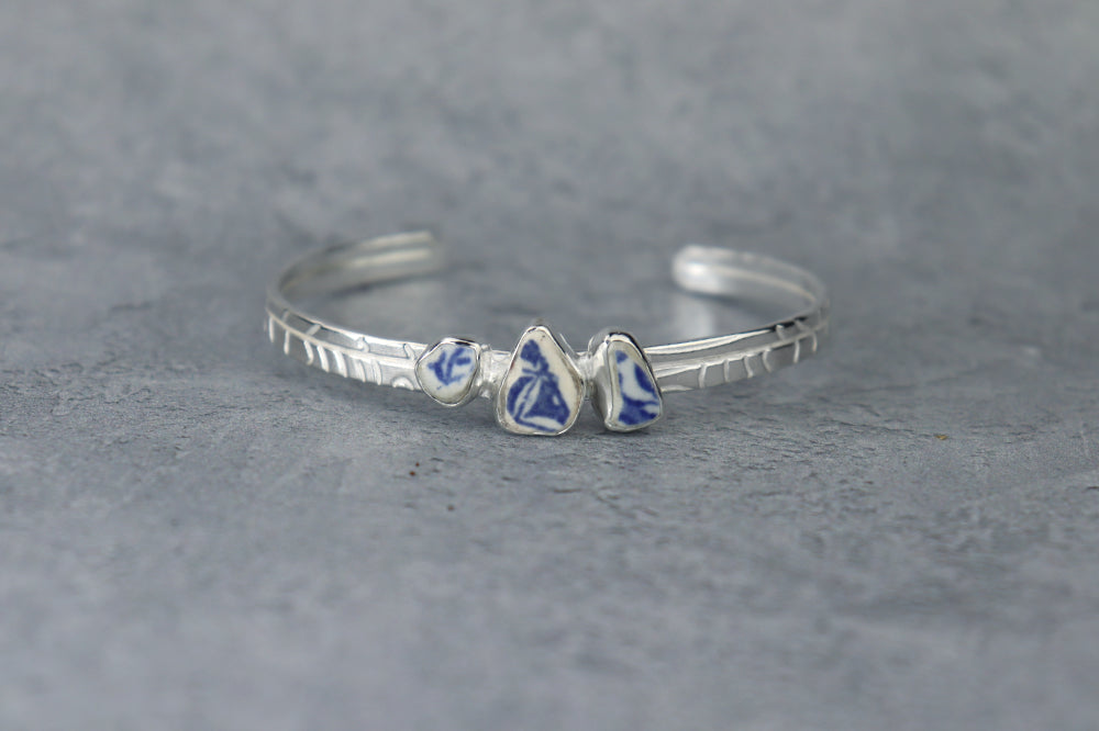 Welsh Sea Pottery Textured Sterling Silver Cuff