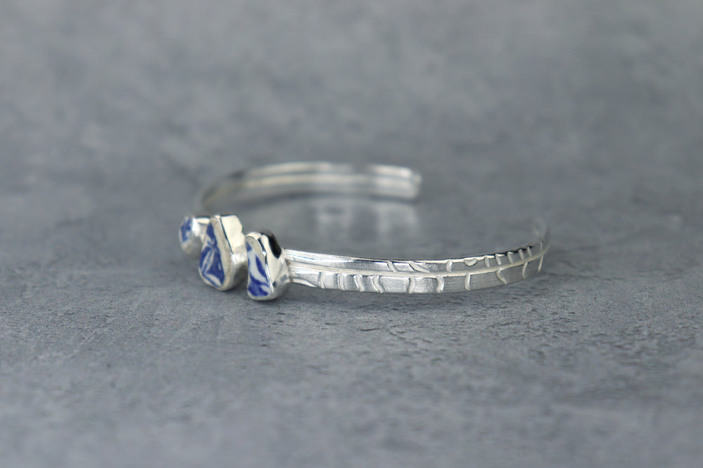 Welsh Sea Pottery Textured Sterling Silver Cuff