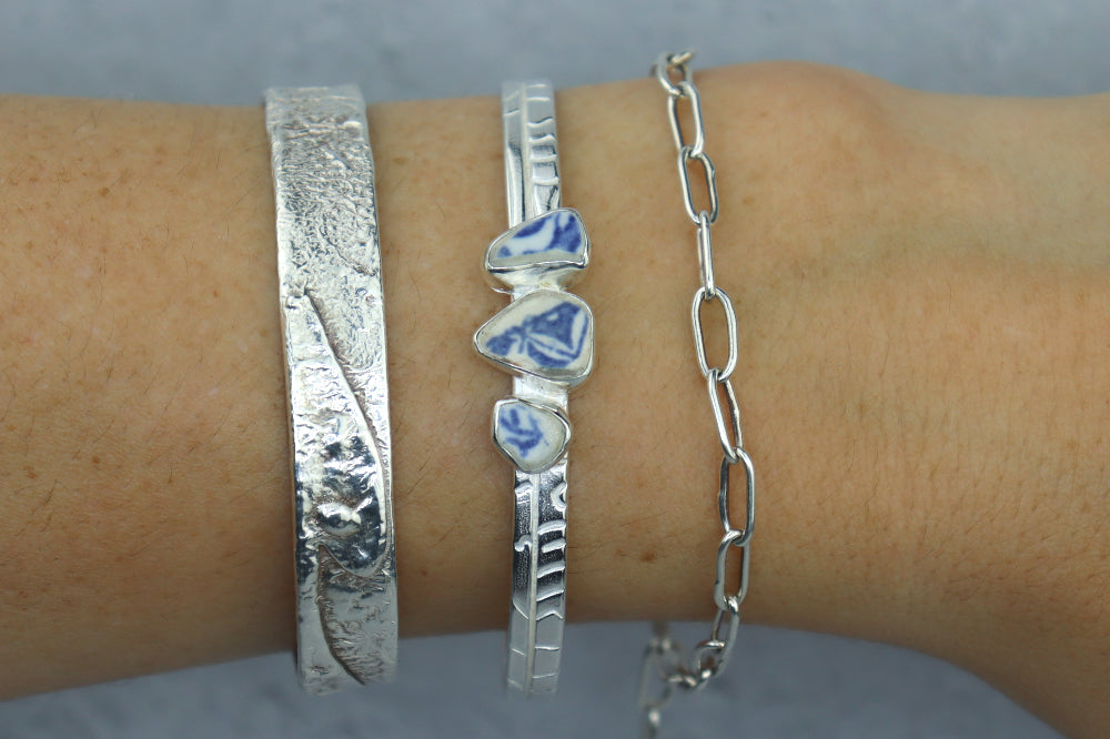 Welsh Sea Pottery Textured Sterling Silver Cuff