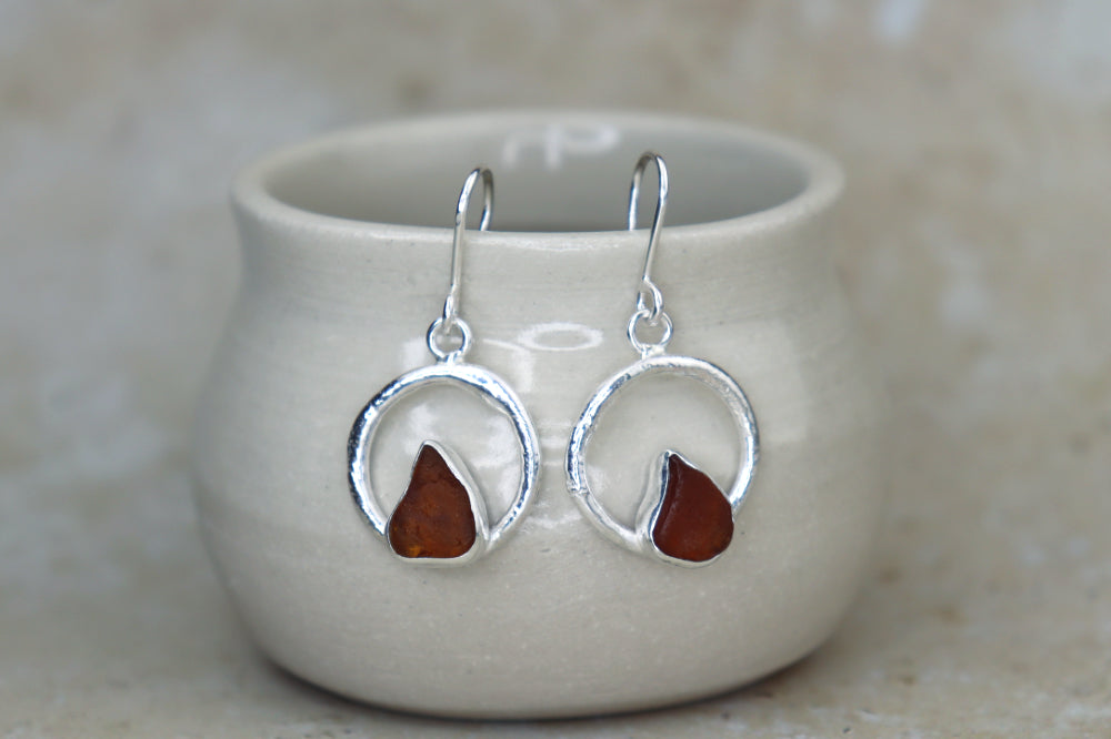 Welsh Sea Glass Circle Reticulated Earrings