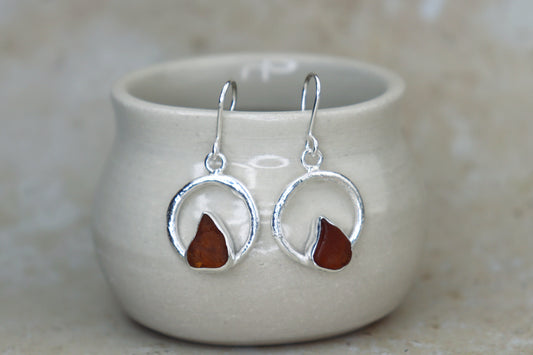 Welsh Sea Glass Circle Reticulated Earrings