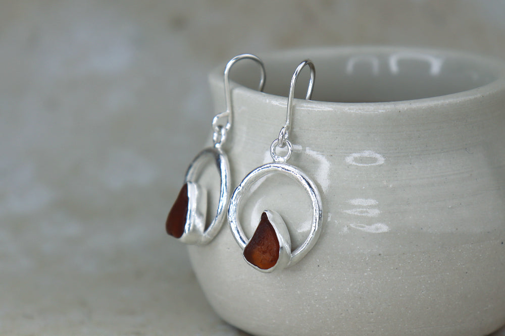 Welsh Sea Glass Circle Reticulated Earrings