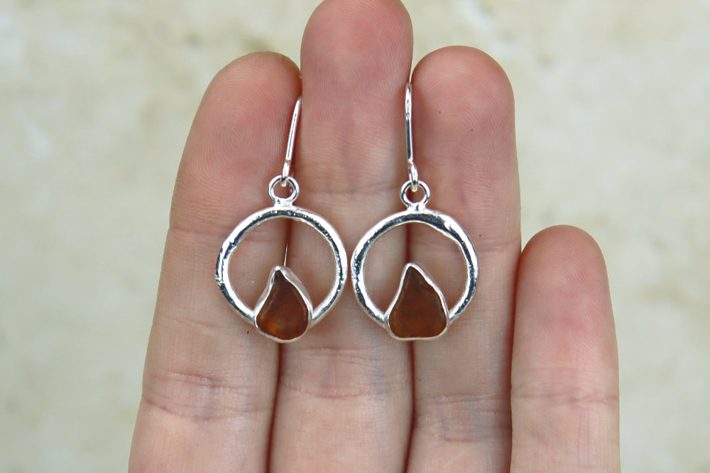 Welsh Sea Glass Circle Reticulated Earrings