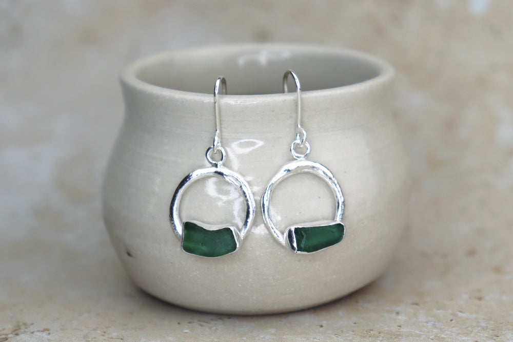 Welsh Sea Glass Circle Reticulated Earrings