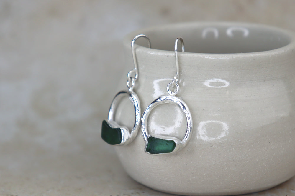 Welsh Sea Glass Circle Reticulated Earrings