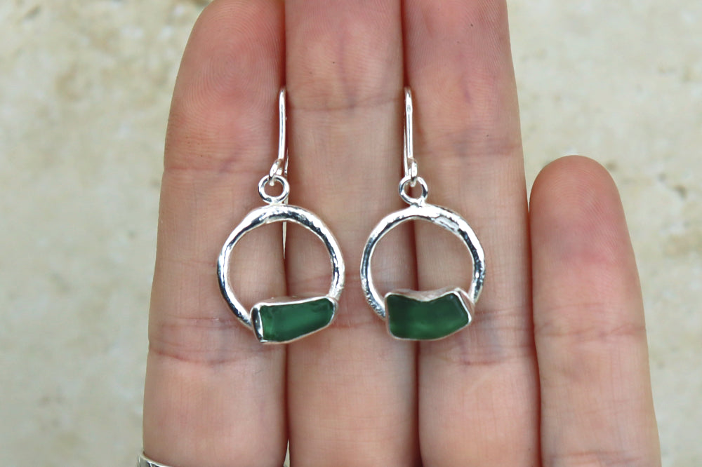 Welsh Sea Glass Circle Reticulated Earrings