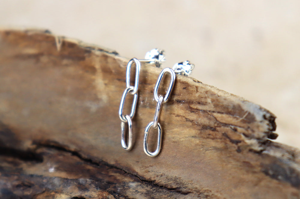 Mirror Shine Chain Sterling Silver Studs