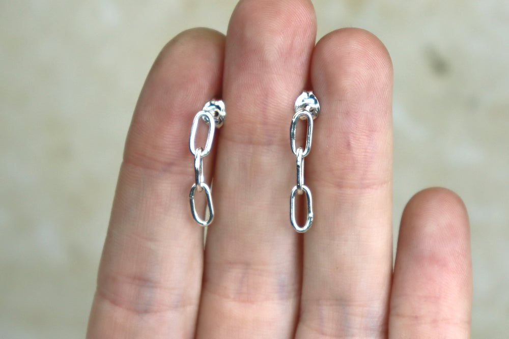 Mirror Shine Chain Sterling Silver Studs