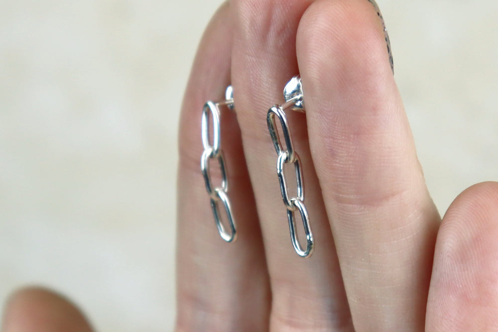 Mirror Shine Chain Sterling Silver Studs