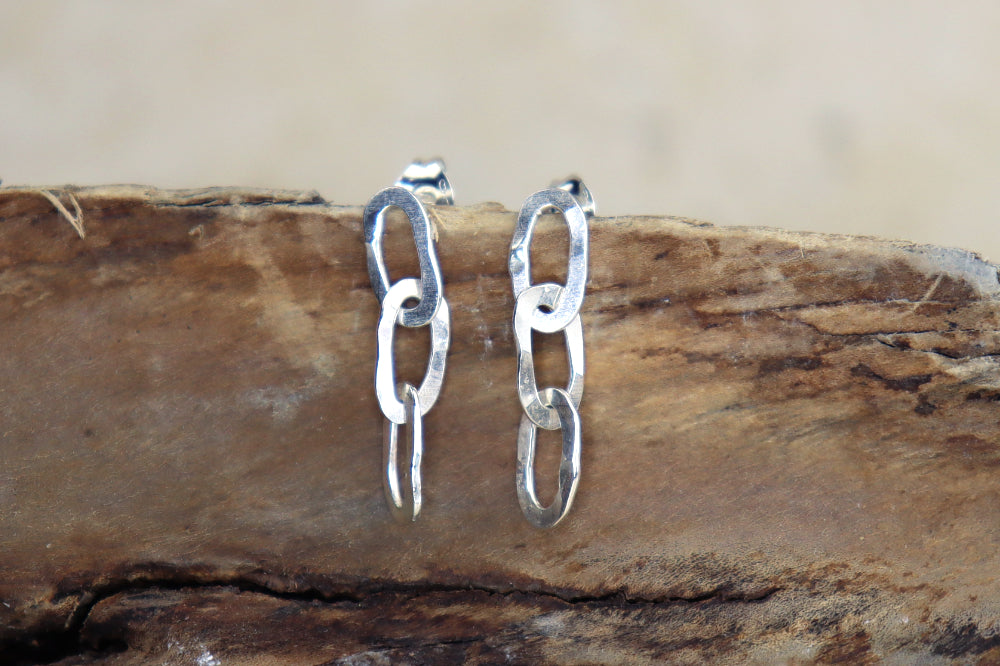 Hammered Chain Sterling Silver Studs