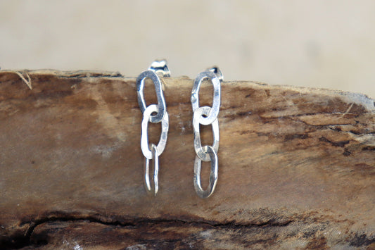 Hammered Chain Sterling Silver Studs
