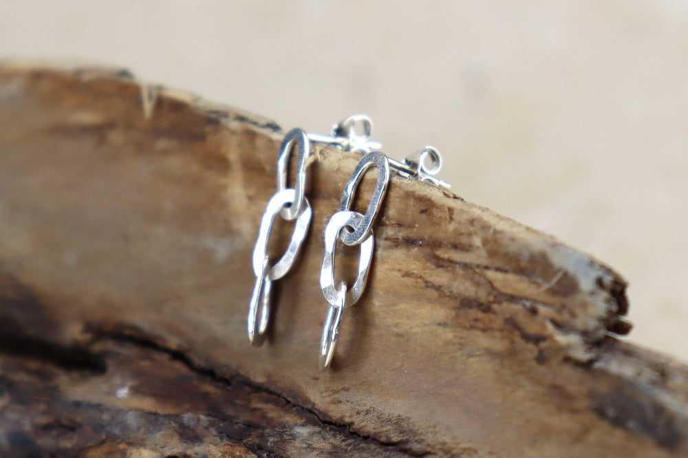 Hammered Chain Sterling Silver Studs