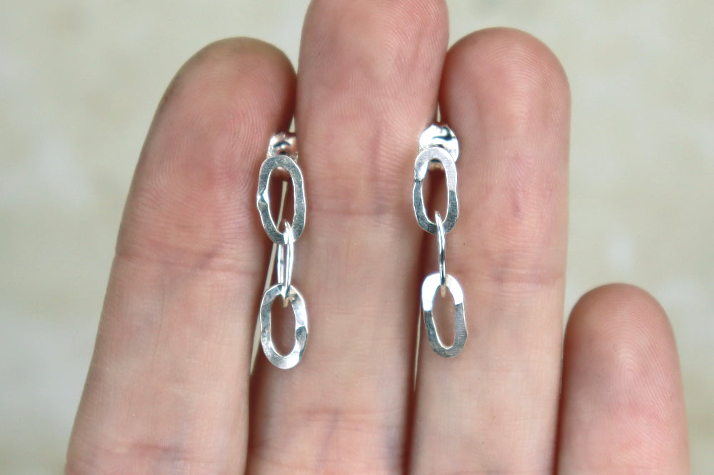 Hammered Chain Sterling Silver Studs