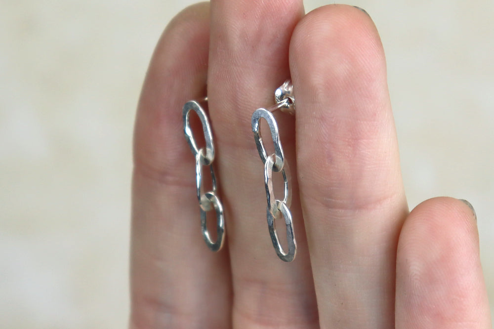 Hammered Chain Sterling Silver Studs