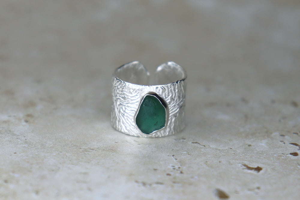 UK Size M Reticulated Welsh Sea Glass Ring