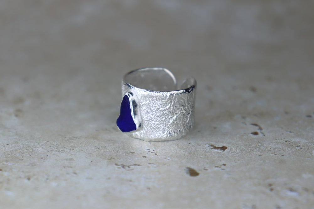 UK Size Q Reticulated Welsh Sea Glass Ring