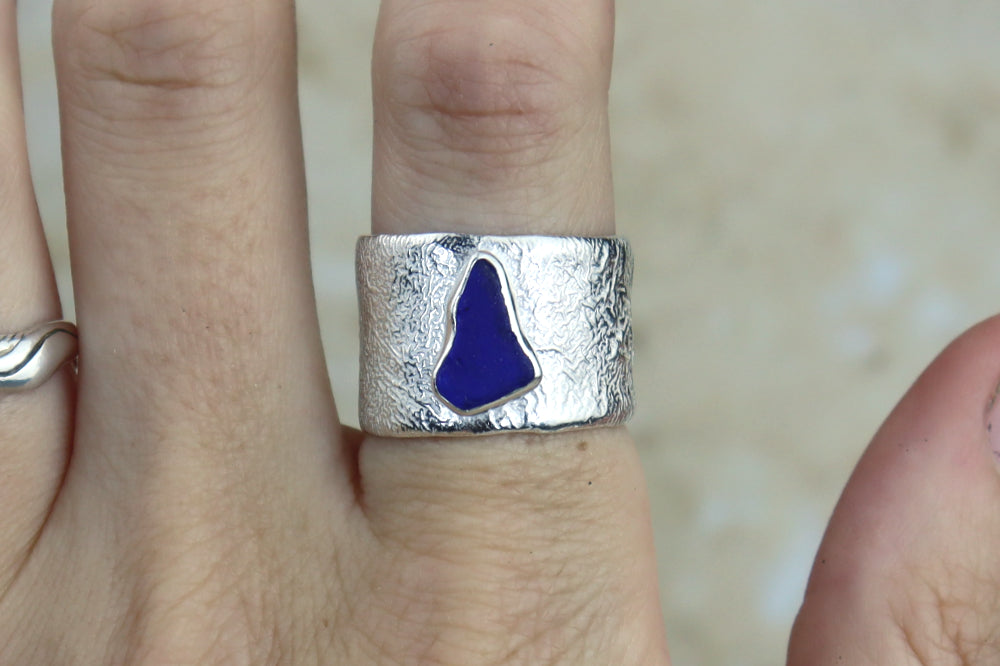 UK Size Q Reticulated Welsh Sea Glass Ring