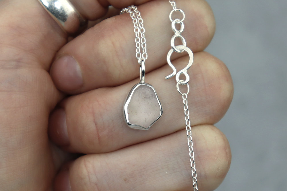 Welsh Sea Glass Silver Necklace With Engraved Back