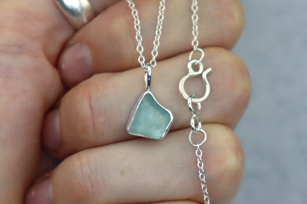 Welsh Sea Glass Silver Necklace With Engraved Back