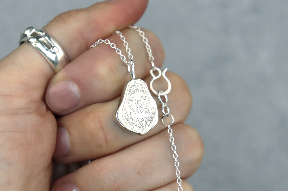 Welsh Sea Glass Silver Necklace With Engraved Back