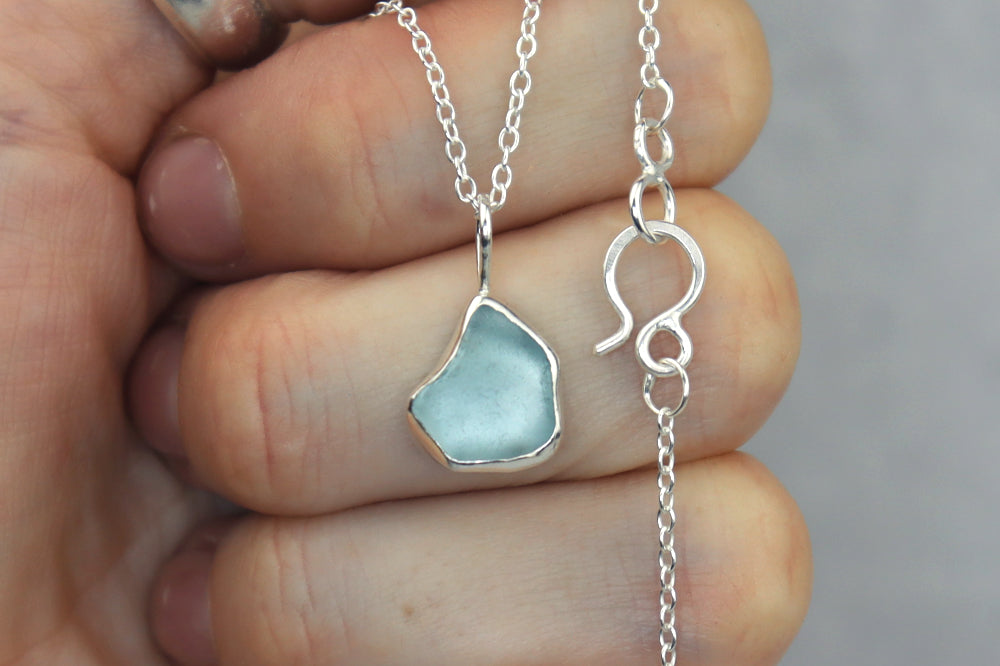 Welsh Sea Glass Silver Necklace With Engraved Back