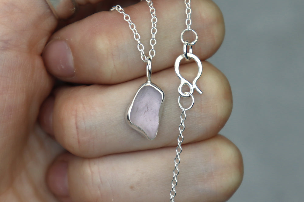 Welsh Sea Glass Silver Necklace With Engraved Back