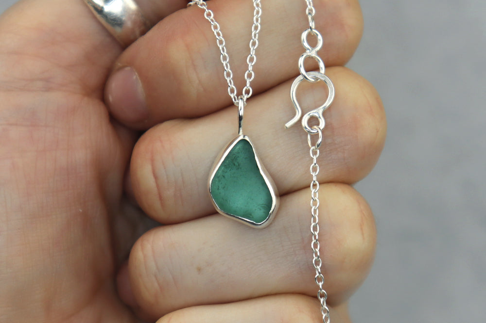 Welsh Sea Glass Silver Necklace With Engraved Back