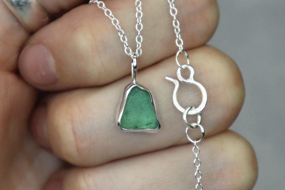 Welsh Sea Glass Silver Necklace With Engraved Back
